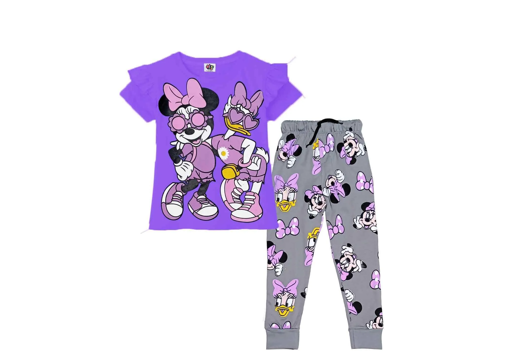 Minnie & Duck Friendship Frill Tee & Trouser - Purple & Grey