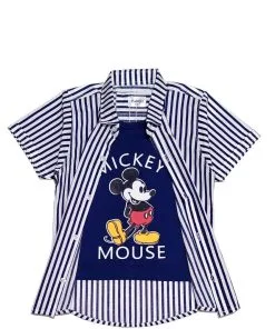 Regular Fit Mickey Blue Stripes Twofer Cotton Casual Shirt - White & Blue