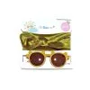 Round Bear Sunglasses & Bow Headband Set - Green & Mustard (1)