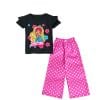 Barbie Doll & Flowers Frill T Shirt with Cotton Plazzo - Black & Pink