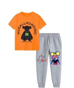 Black Bear Tee & Trouser - Orange & Grey