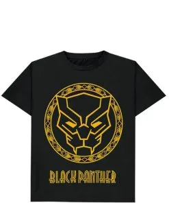Black Panther Mattelic Golden Print Tee Shirt - Black