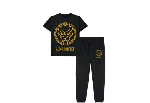 Black Panther Mattelic Golden Print Tee & Trouser - Black