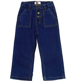 Box Pocket Buttons Style Baggy Denim Pant - Dark Blue