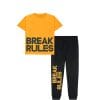 Break Rules Puff Print Tee Shirt & Trouser - Mustard & Black