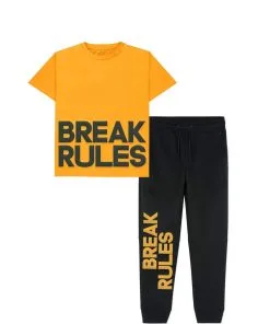 Break Rules Puff Print Tee Shirt & Trouser - Mustard & Black