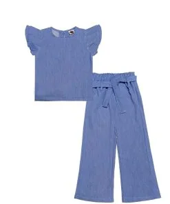 Butterfly Sleeves Jeans Top & Flapper Trouser - Sky Blue