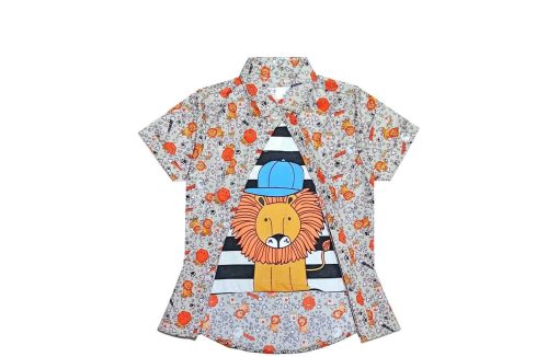 Cute Lion Fashion Twofer Cotton Casual Shirt - Light Grey