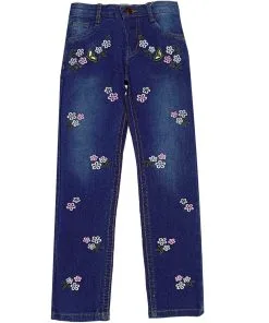 Floral Butterfly Garden Super Slim Super Strech Denim Pant - Dark Blue