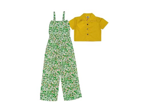 Forever Green Florals Jumpsuit with Koti - Green & Mustard