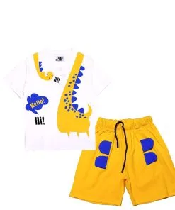Hello-Dinosaur-Tee-Shirt-&-Short-White-Yellow
