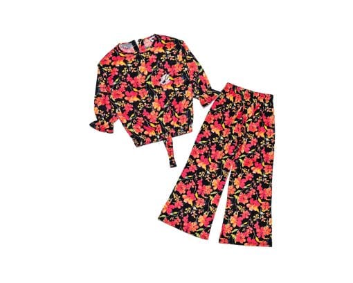 Lotus Flowers Cotton Top & Flapper Trouser - Black 1