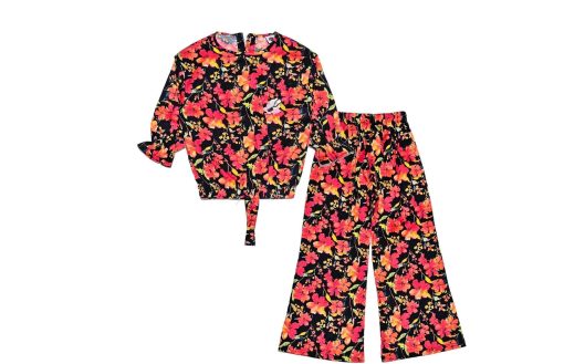Lotus Flowers Cotton Top & Flapper Trouser - Black