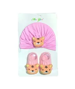 New Born Baby Cap & Socks Set - Baby Pink
