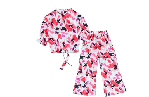 Painting Orchid Flowers Print Top & Flapper Trouser - White