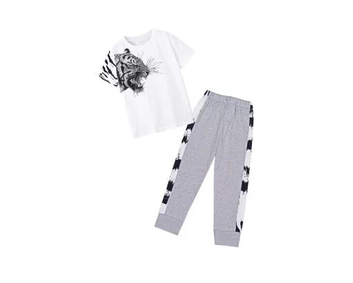 Roar Forest Lion Tee & Trouser - White & Grey 1