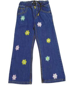 Spread Daffodil Flowers Flare Denim Pant - Mid Blue
