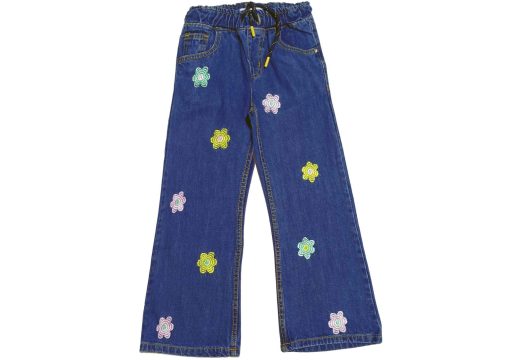 Spread Daffodil Flowers Flare Denim Pant - Mid Blue