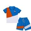 Stylish Penal Lion Mood Logo Peque Fabric Polo & Short - Orange Blue & White