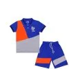 Stylish Penal Lion Mood Logo Peque Fabric Polo & Short - Orange Royal Blue & Heder Grey