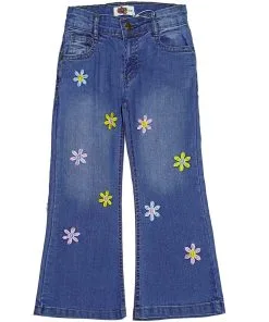 Summer Shining Sunflowers Bell Bottom Denim Pant - Light Blue