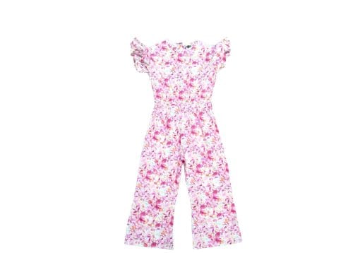 Watercolor Floral Waist Bow Node Belt Flapper Jumpsuit - White