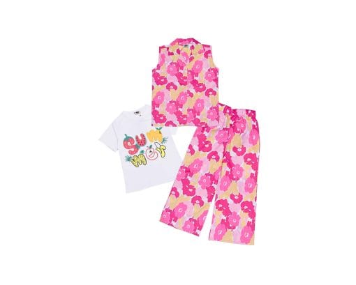 3-Pcs-Beautiful-Floarl-Print-Cotton-Sleeves-less-Coat-Tee-&-Plazzo-Pink-1