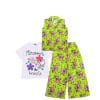 3-Pcs-Elegant-Flowers-Cotton-Sleeves-less-Coat-Tee-&-Plazzo-Neon-Green
