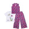 3-Pcs-Green-Foral-Cotton-Sleeves-less-Coat-Tee-&-Plazzo-Shocking-Pink