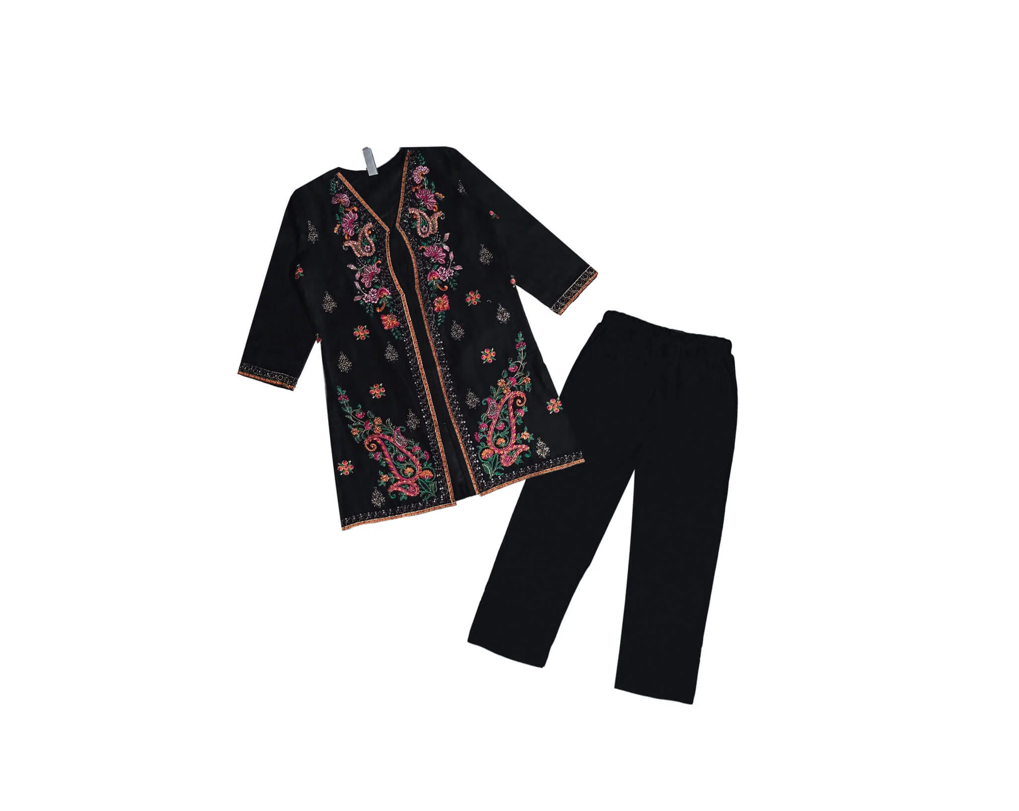 Goun-Style-Florals-Emb-&-Tilla-Work-Cotton-Shirt-with-Trouser-Black-1