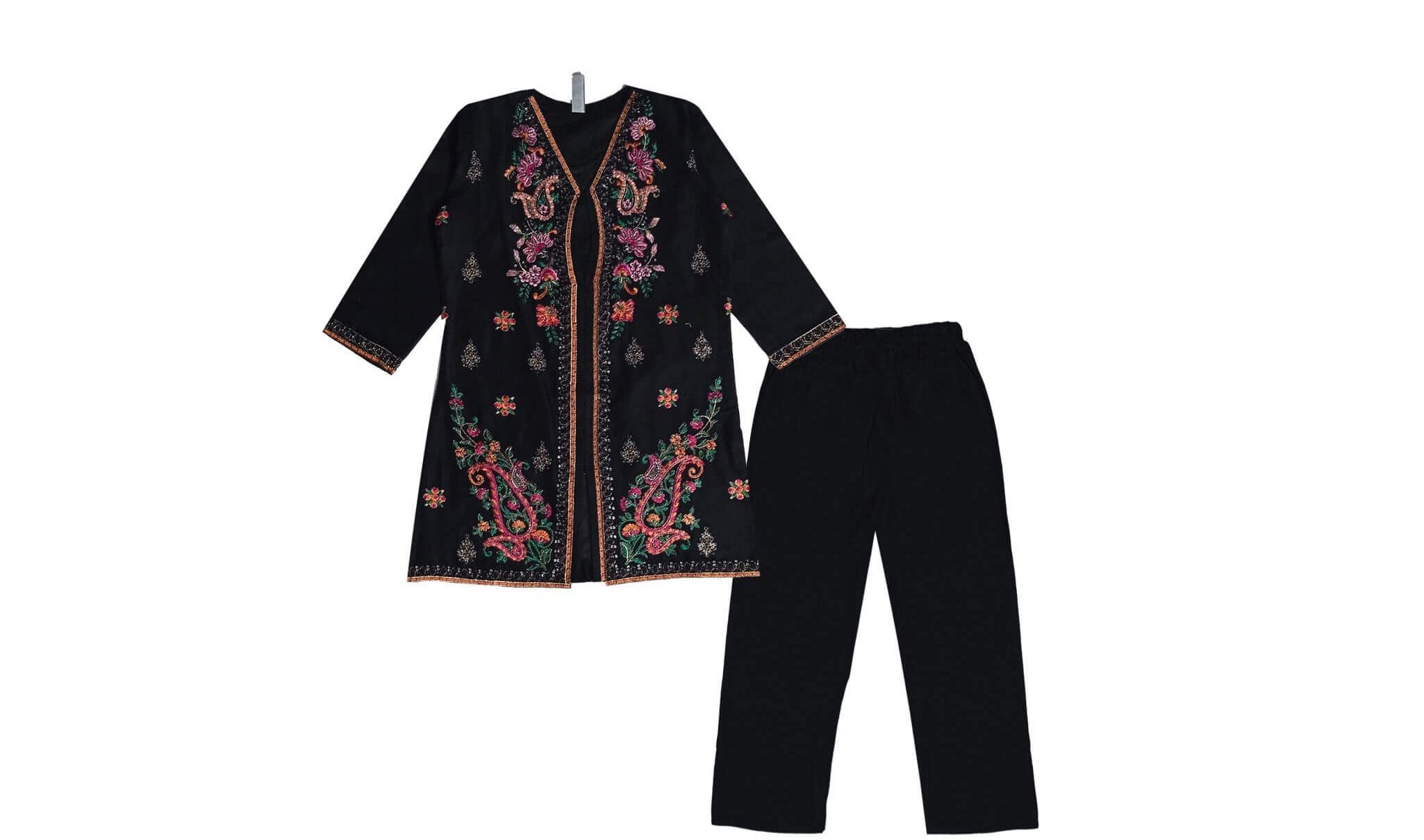 Goun-Style-Florals-Emb-&-Tilla-Work-Cotton-Shirt-with-Trouser-Black