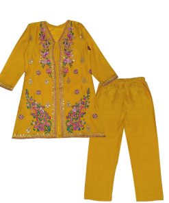 Goun-Style-Florals-Emb-&-Tilla-Work-Cotton-Shirt-with-Trouser-Mustard
