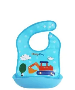 Toy-Buldozer-Silicone-Waterproof-Baby-Bibs-with-Tray-Blue
