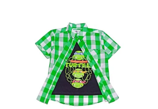 Angry-Ninja-Twofer-Cotton-Green-Cheked-Casual-Shirt-Green-Black
