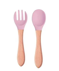 Baby-Silicon-Spoon-and-Fork-Set--Soft-Tip-Spoon-For-Kids-Pink..