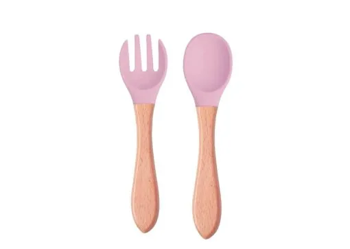 Baby-Silicon-Spoon-and-Fork-Set--Soft-Tip-Spoon-For-Kids-Pink..