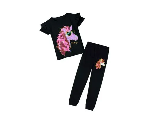 Be-Magic-Sequin-Unicorn-Frill-Tee-&-Trouser-Black