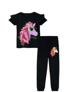Be-Magic-Sequin-Unicorn-Frill-Tee-&-Trouser-Black