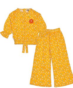 Butterflies-Garden--Cotton-Short-Top-&-Flare-Trouser-Mustard