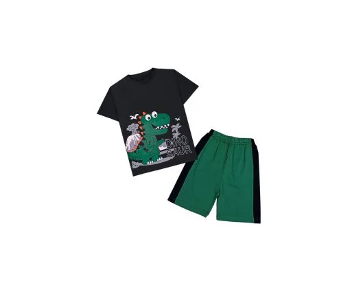 Dinosour-Tee-&-Penal-Short---Black-&-Green-1