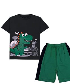 Dinosour-Tee-&-Penal-Short---Black-&-Green