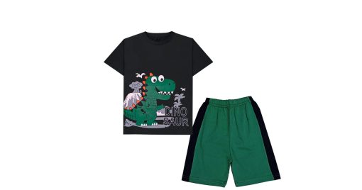 Dinosour-Tee-&-Penal-Short---Black-&-Green