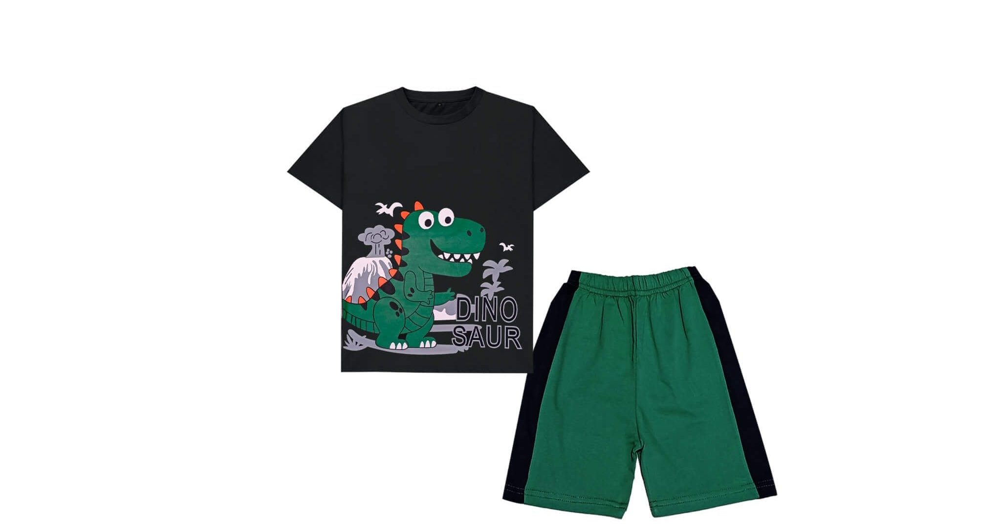 Dinosour-Tee-&-Penal-Short---Black-&-Green
