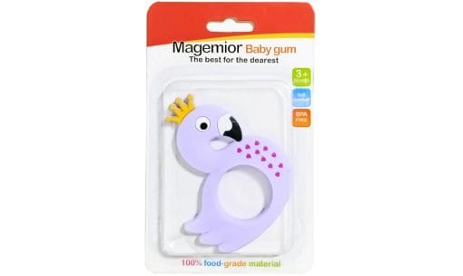 Flamingo-Shape-Silicone-Teether,-Flexible-and-Durable-Chewable-Purple