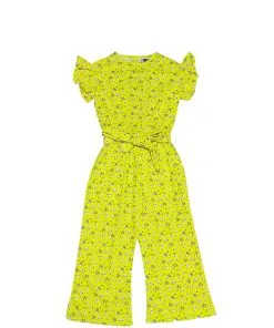 Flying-Butterflies-Cotton-Frill-Sleeves-JumpSuit-Neon-Green