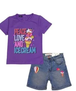 Peace Love & Icecream Tee – Cone & Heart Denim Shorts
