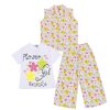 Lime-Yellow-Floral-Cotton-Sleeves-less-Coat-Tee-&-Plazzo-Ash-White