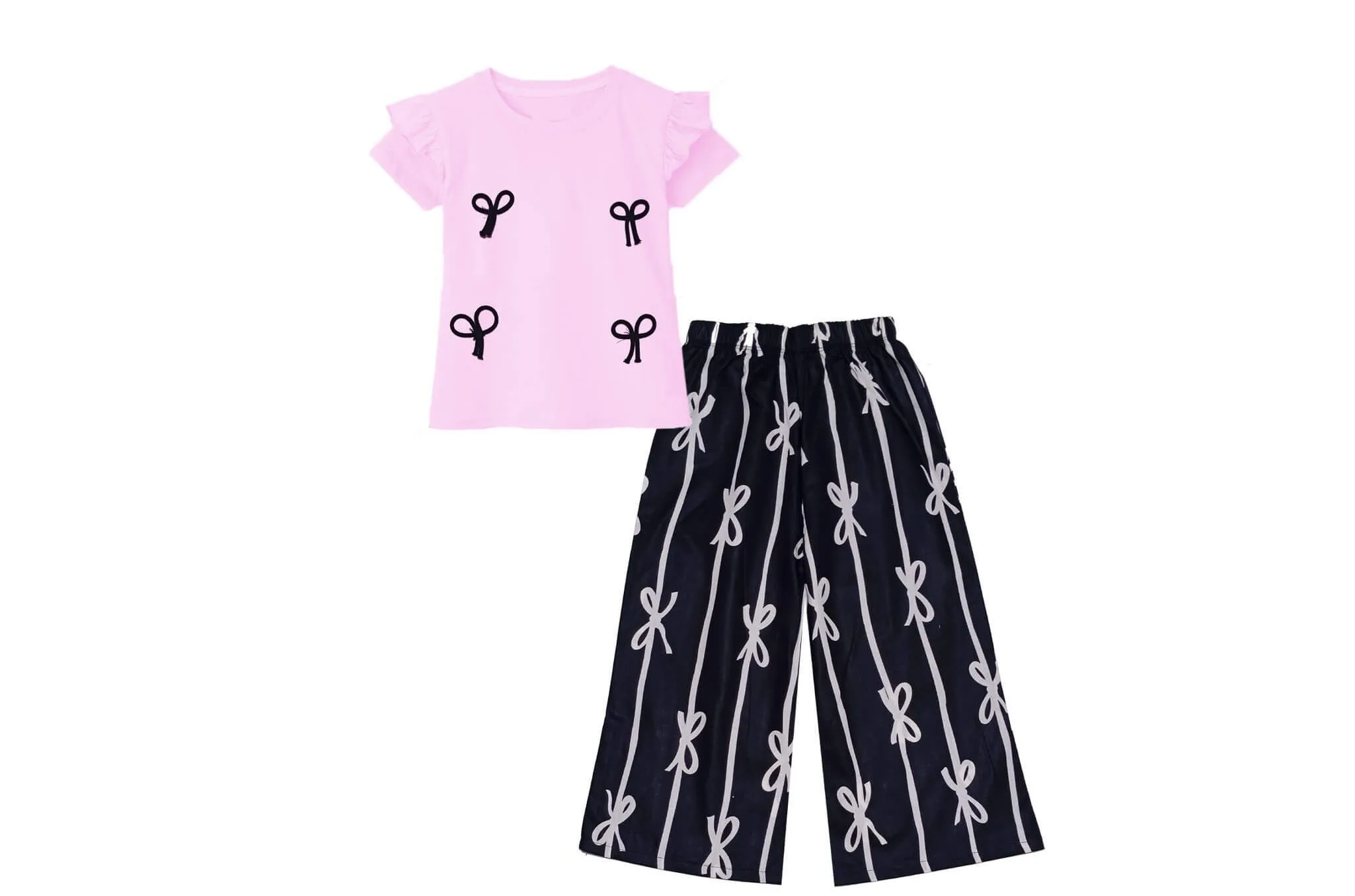 Lovely-Bow-Knot-Frill-T-Shirt-&-Plazzo-Baby-Pink-&-Black