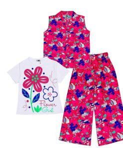 Scented-Flowers-Bunch--Cotton-Sleeves-less-Coat-Tee-&-Plazzo-Lime-Light-Shocking-Pink-1