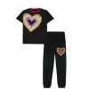 Bright Sequins Heart Tee & Trouser -Black